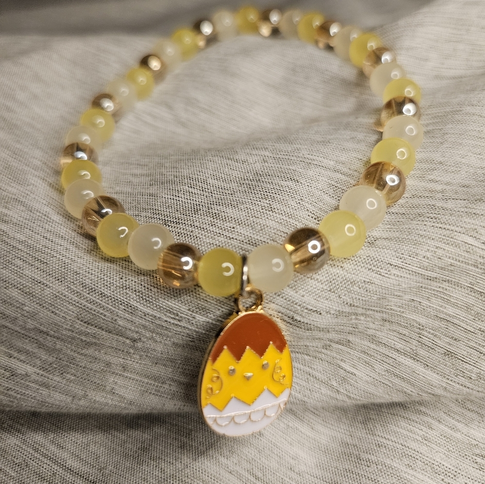 Easter Egg Charm Elastic Glass Bead Bracelet